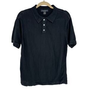Banana Republic Black Linen Blend Polo Shirt Short Sleeve Collared Golf Summer M